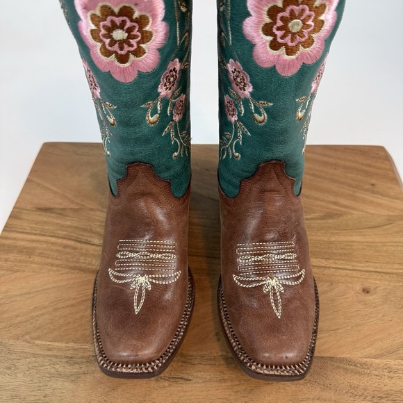 New Womens Tanner Mark Hand Tooled Floral Blunt Toe Western Cowboy Boots Sz 5 M - Picture 4 of 8